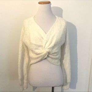 AKIRA Cream Twist Front Sweater
